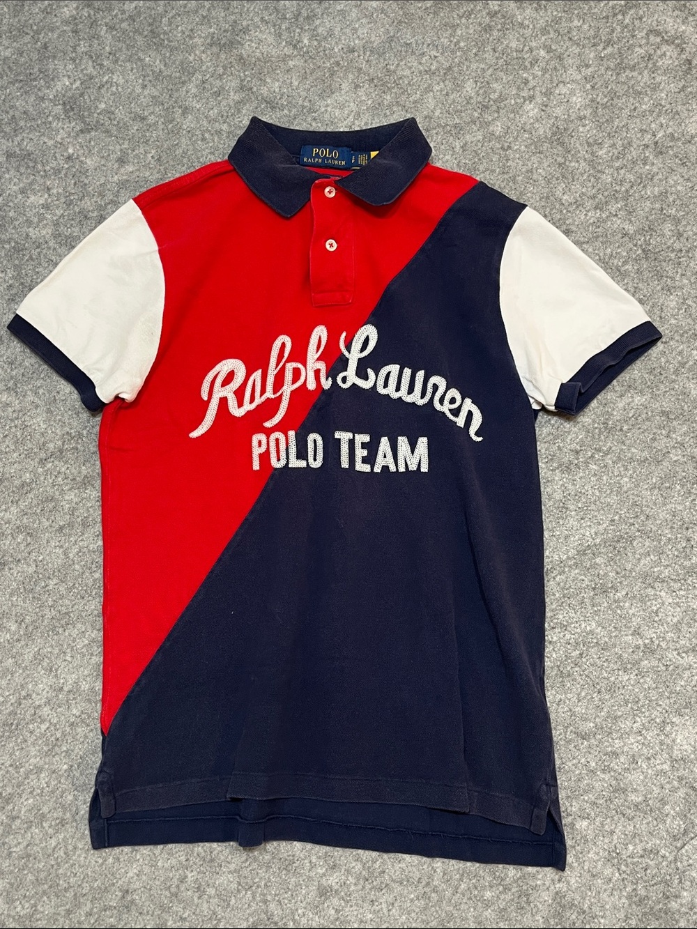 Polo Team Ralph Lauren Embroidered Red Navy White Diagonal Colourblock Shirt